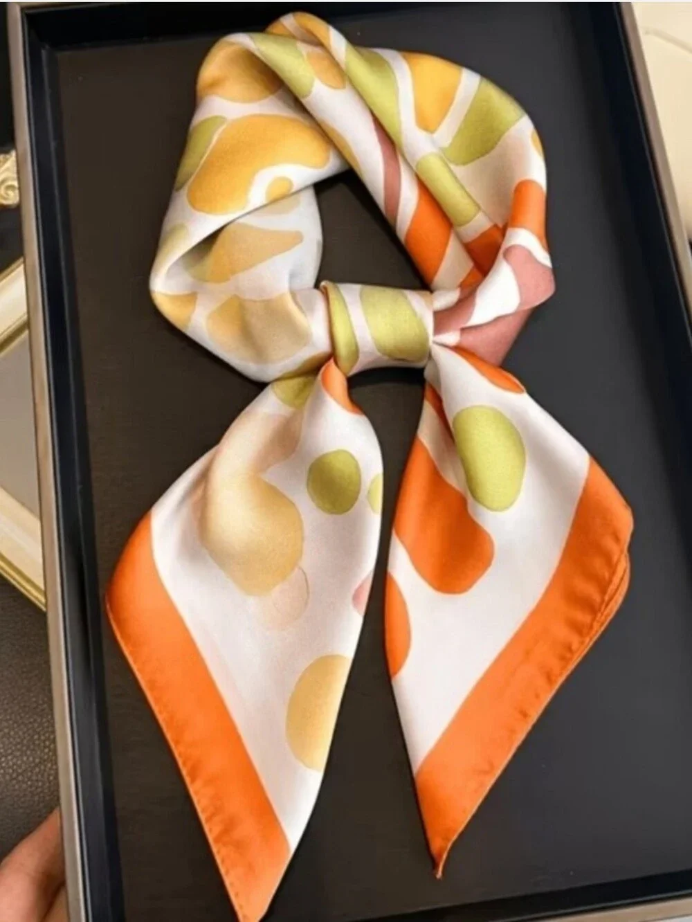 Silk-feel Vibrant Orange & Green Abstract  Scarf Head & Neck Scarf